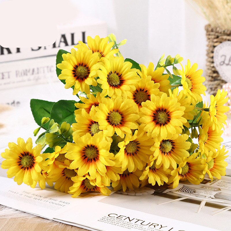Kunstig solsikke buket | kunstige silkeblomster, kunstige dekorative blomster, bryllupsborde, haver, hjem, plantetilbehør