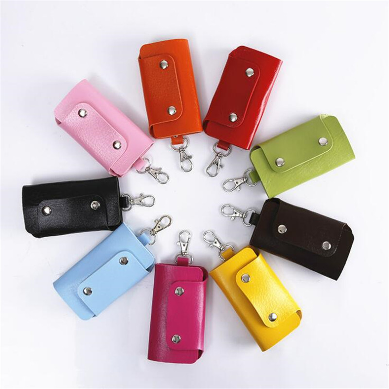 1 Pc Draagbare Lederen Huishoudster Houders Auto Sleutelhanger Key Holder Bag Case Unisex Wallet Cover Eenvoudige Effen Kleur Opbergtas