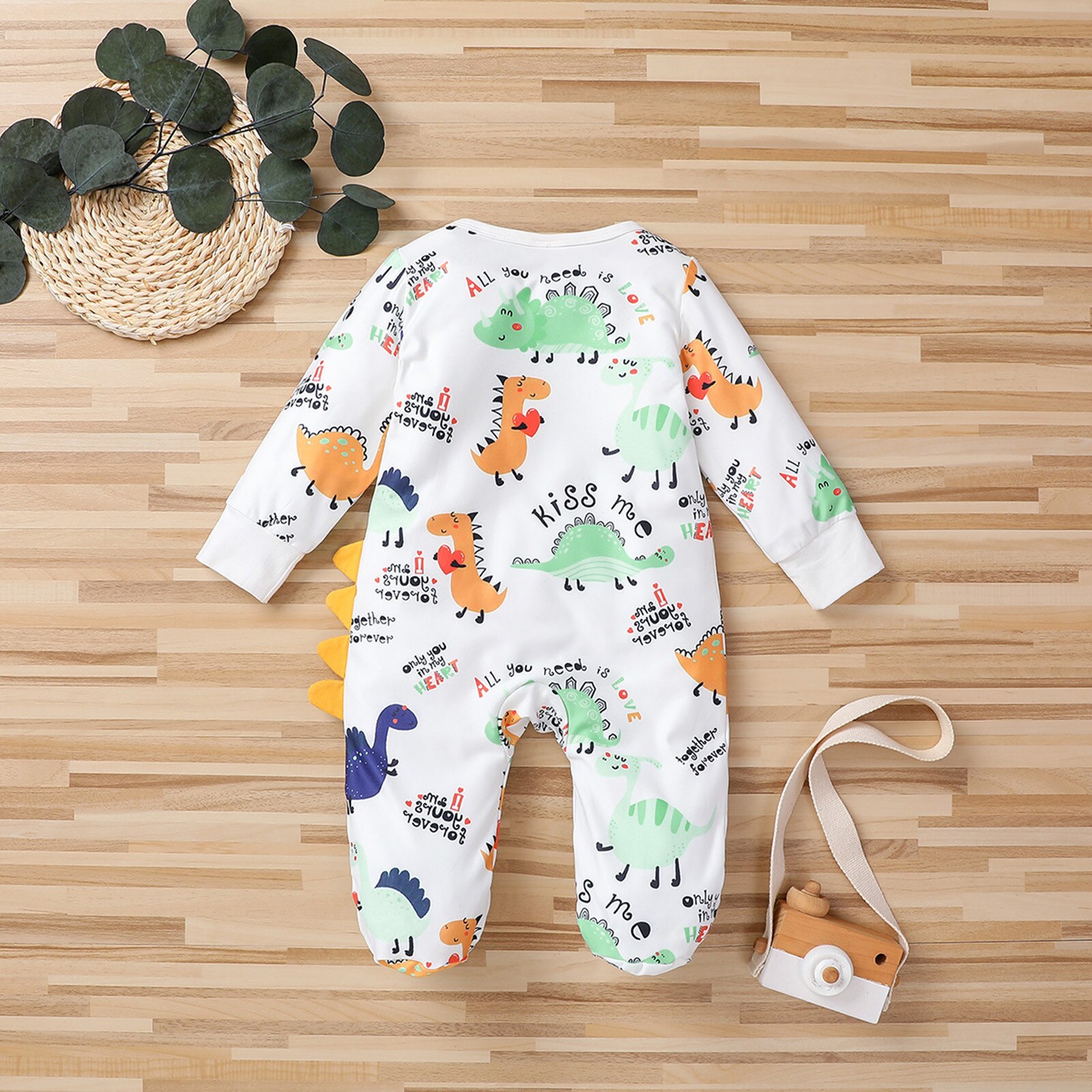 Newborn Infant Baby Boys Girls Dinosaur Zip Romper Jumpsuit + Headbands Outfits