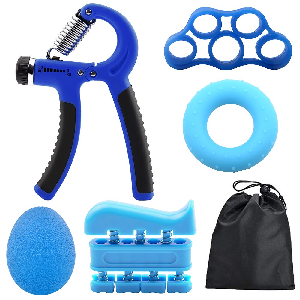 6PC/Set Gym Fitness Adjustable Hand Grip Set Kit Finger Forearm Strength Muscle Recovery Hand Gripper Exerciser Trainer: Blue