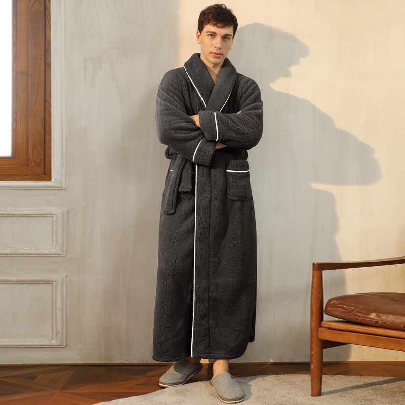 Vrouwelijke Herfst en Winter Warm Lange Flanel Dikke Paar Bad Badjassen Mannen Vrouwen Pyjama Douche Gewaad Badhanddoeken Voor Volwassenen: XL / Black
