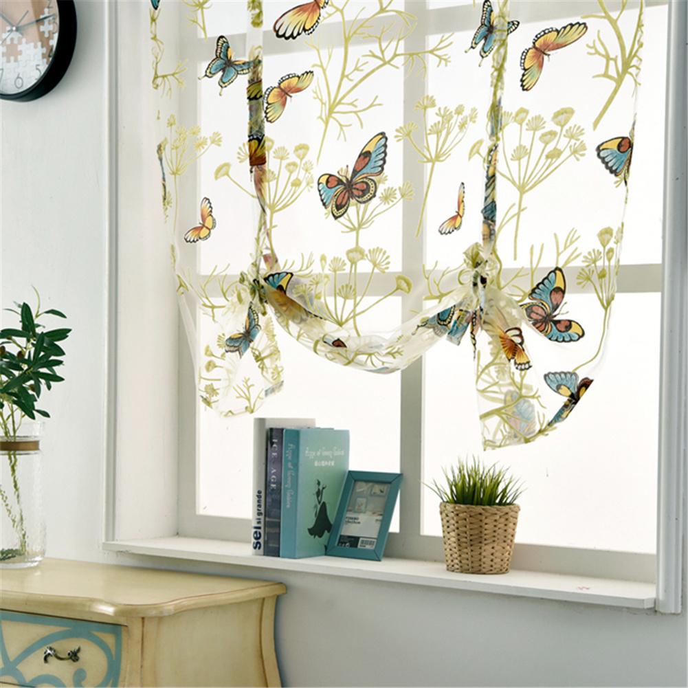 Cortina romana para decoración del hogar, cortina de tul transparente con de mariposa, cortinas cortas para ventanas de cocina, cenefas de sala de estar