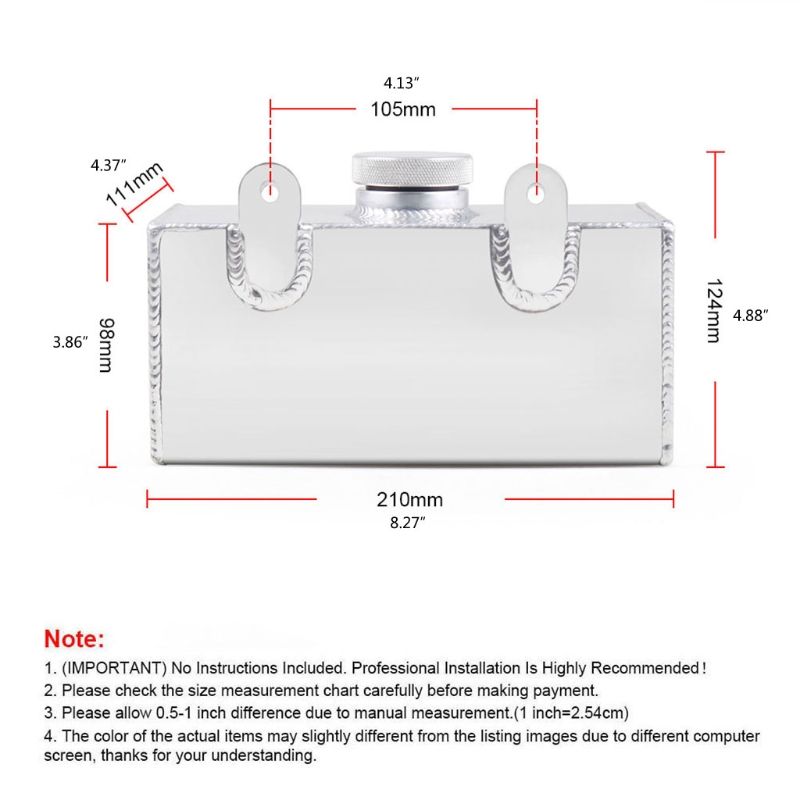 Universal 2L Alloy Coolant Overflow Tank Intercooler Spray Water Bottle Washer
