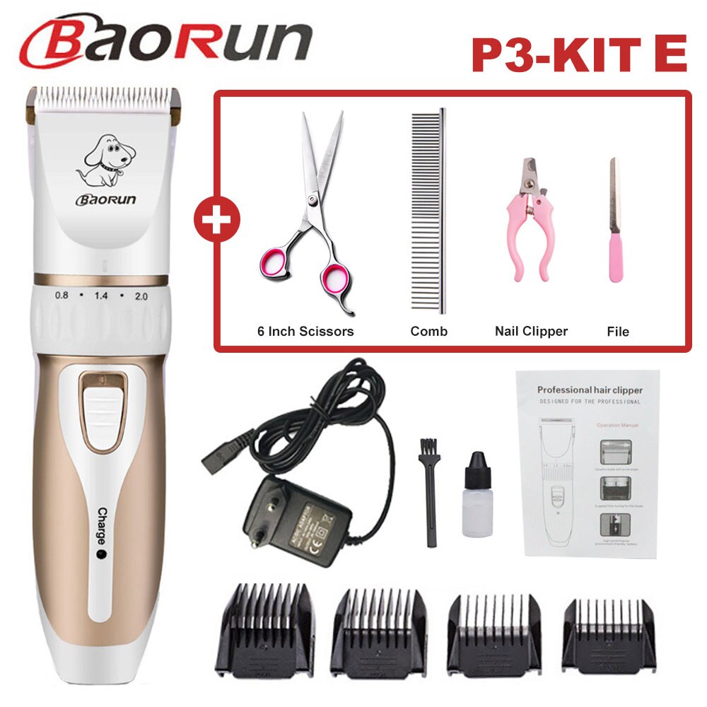 Baorun Pet Dog Hair Trimmer Animal Grooming Clippers Cat Cutter Machine Shaver Electric Scissor Clipper 110-240V AC: P3-KIT E