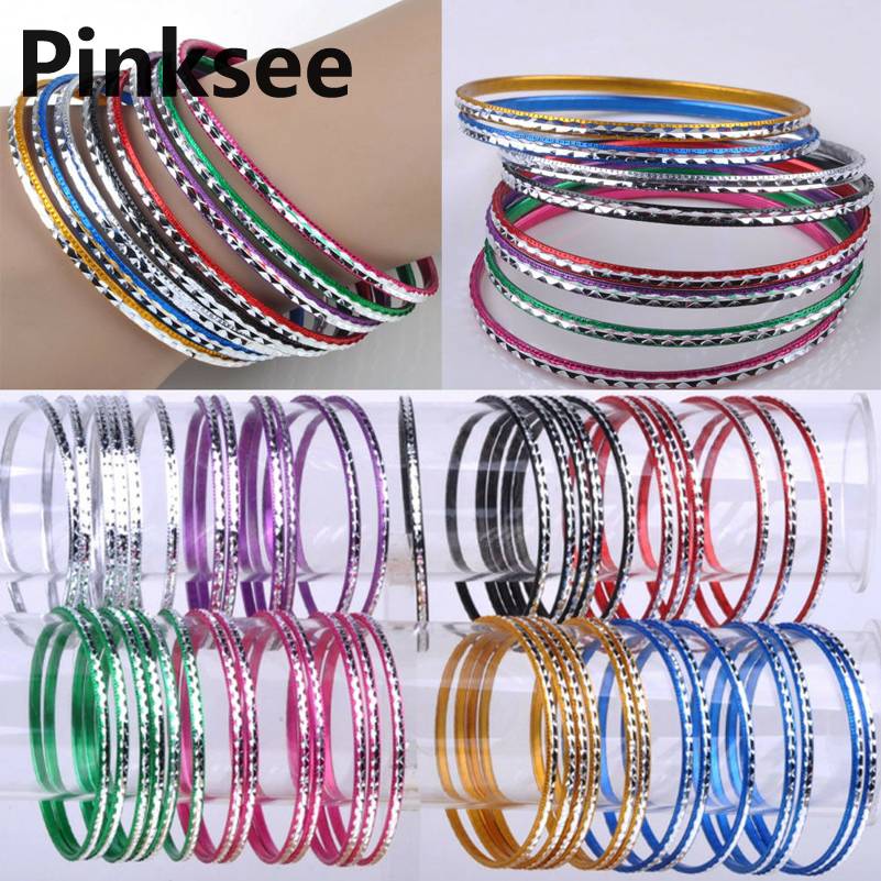 Pulsera 20 piezas con lazo de baile para mujer, pulsera delgada de aleación de aluminio cromática, brazalete artesanal de 6,5 MM