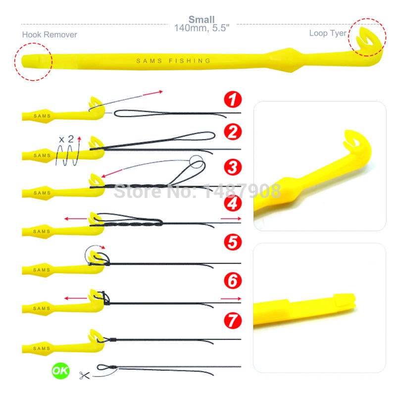 SAMSFX Quick Knot Tying Tool Loop Tyer Hook Remover w/ Zinger Retractors Fly Fishing Gear Combo Fish Tackles Accessories