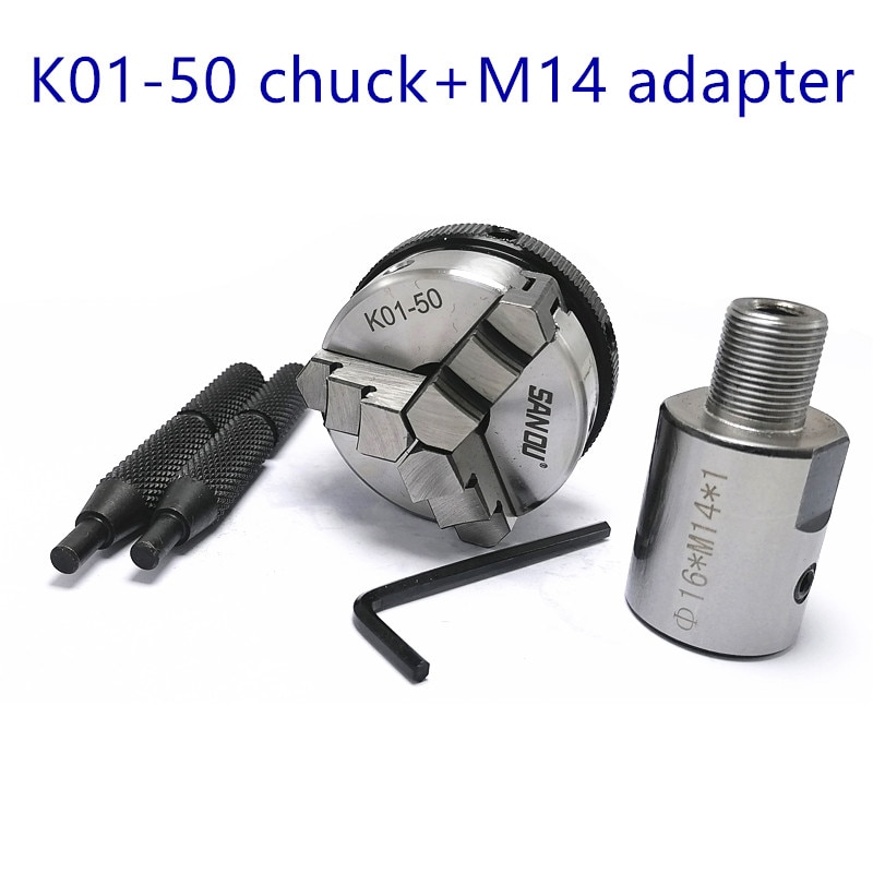 Sanou K01-50 chuck 50mm 2" LATHE Chuck three Jaw Manual mini Self-Centering Chuck Connecting rod Connector for CNC M14 adapter