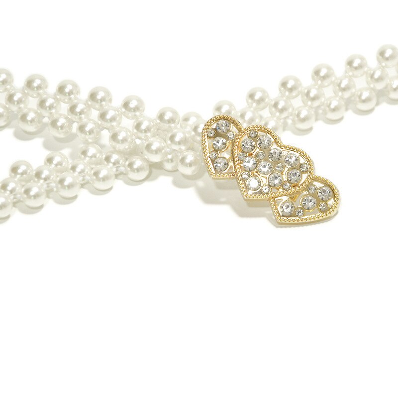 Guldstrækbart hjertebælte kvinder blankt elastisk perlebæltekjole rhinestones juveleret kæde metal linning