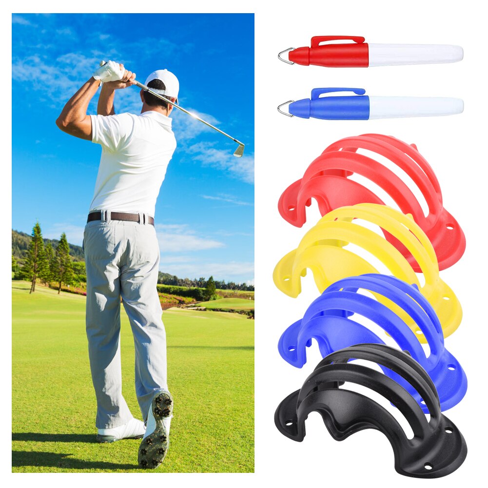 Juego de trazadores de líneas para pelota de Golf, marcador de línea de alineación con 2 bolígrafos, plantilla de dibujo, herramienta de entrenamiento de Swing de Golf, 4