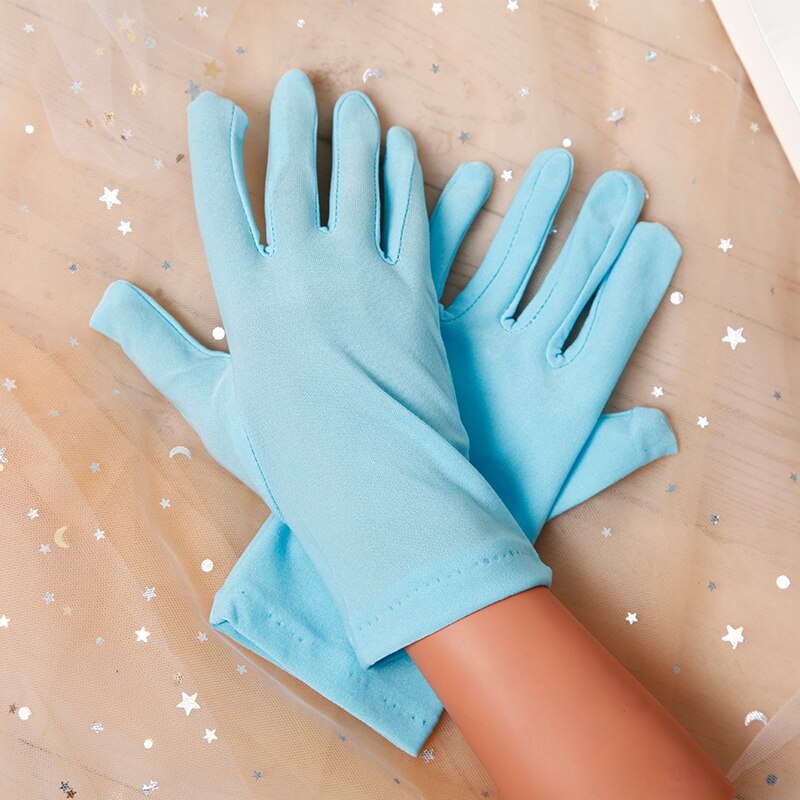 Lady Short Green/Pink/Lt.Blue Spandex Gloves Women Guantes Wrist Length Yellow Bridal Gloves Party Wedding Accessoires Mariage: Lt.Blue