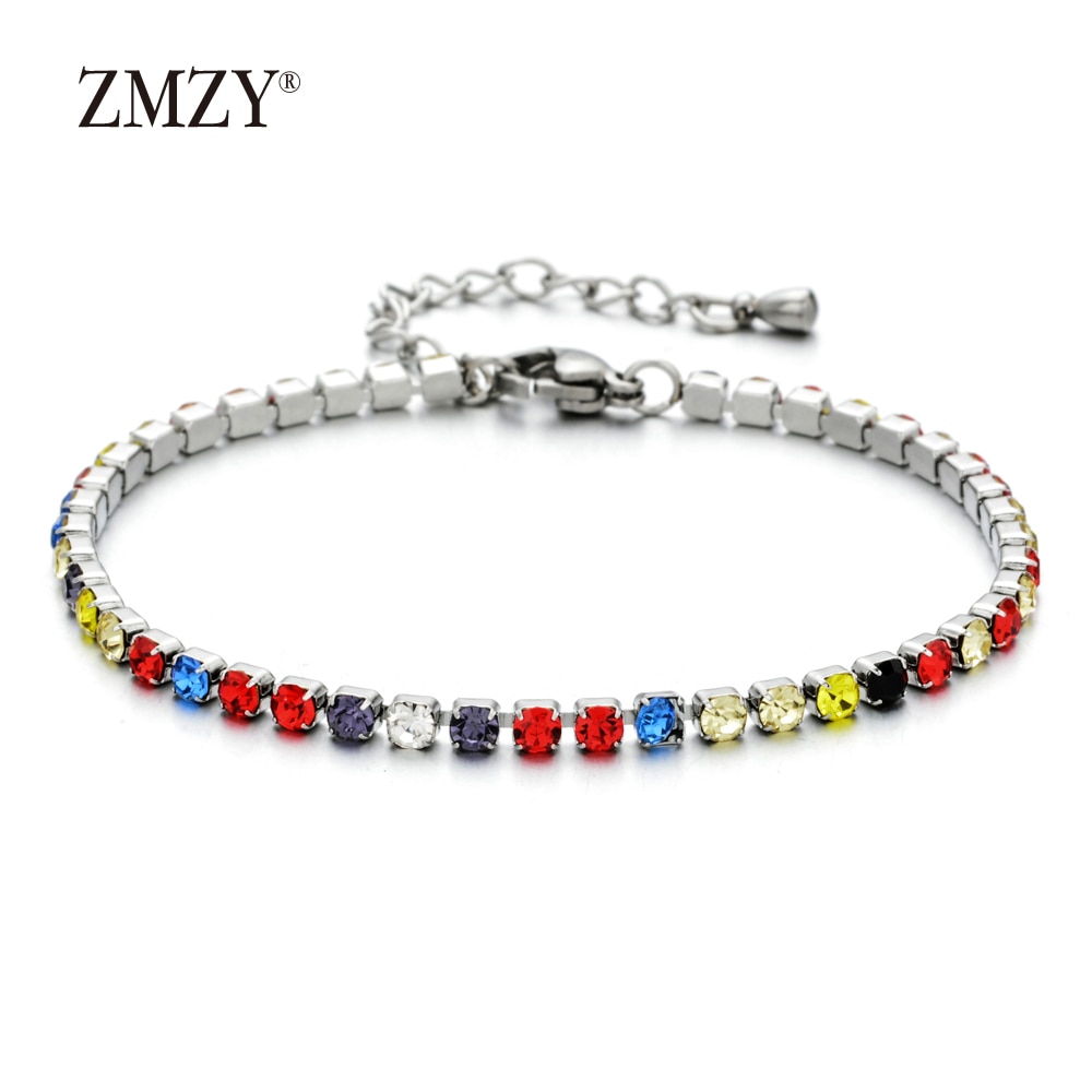 ZMZY 304L Bracelet en acier inoxydable strass brillant cubique zircone Tennis lien Bracelets pour femmes bijoux de mariage