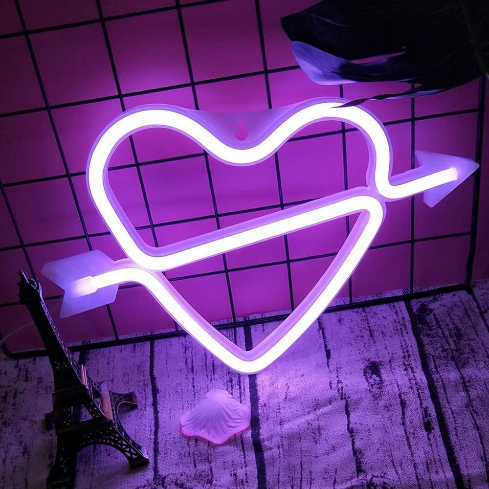 Amorbue form neonlys romantisk led hjerte natlamper batteri & usb drevne neonskilte til fødselsdagsfest børneværelse
