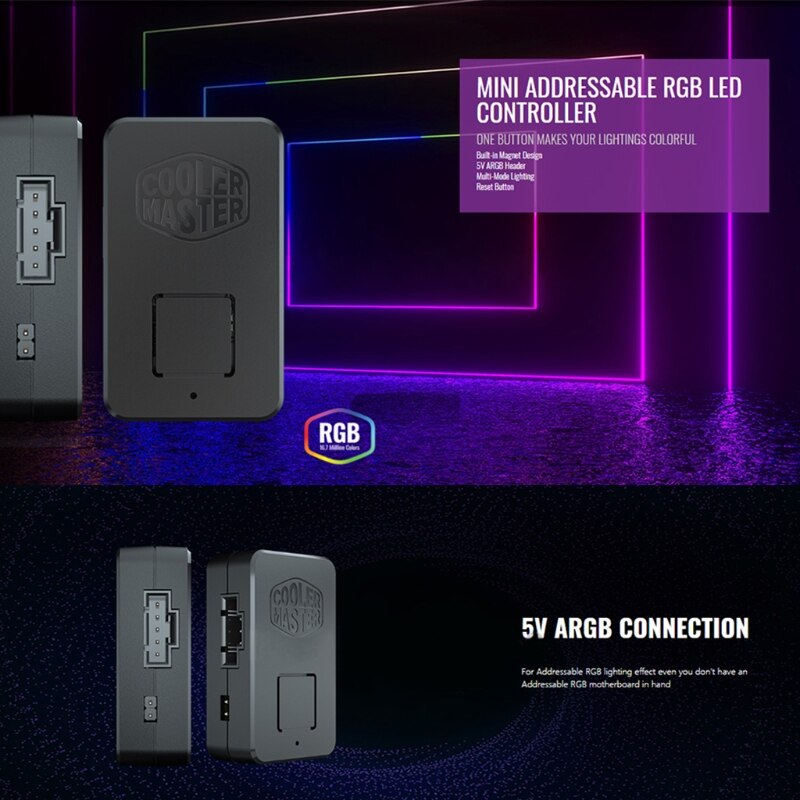 Mini Addressable RGB LED Controller 5V ARGB Header Magnet Reset Button Multi-Mode Lighting