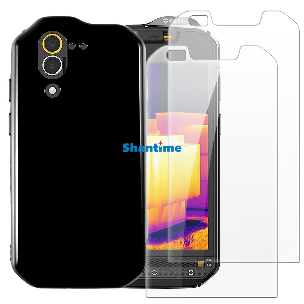 Soft Case + 2 Pack Tempered Glass Screen Protectors for CAT S60 Full-Body Protection: black