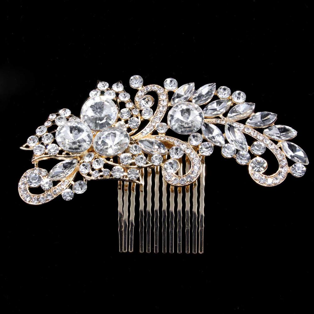 AINAMEISI Bridal Crystal Hair Combs Headpiece Jewelry Rhinestone Pearl Flowers Handmade Wedding Hair Accessories For Women Girls: 2 gold