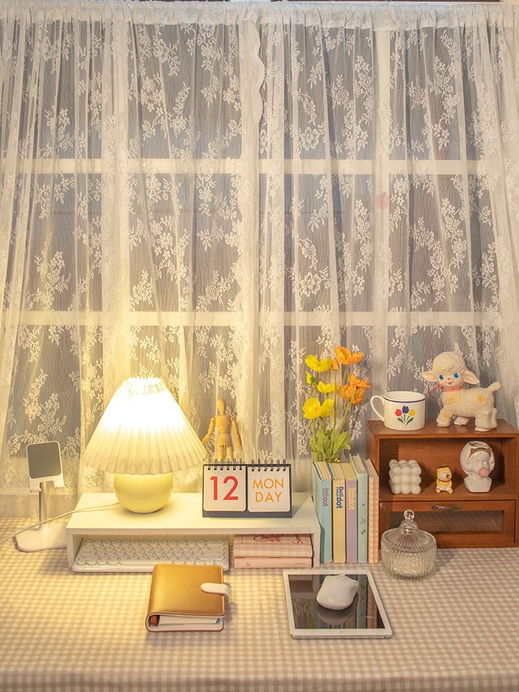 White Lace Window Net Curtains for Living Room Kitchen Curtain Screen Curtain Bedroom Aesthetic with Velcro Tulle Solid Color