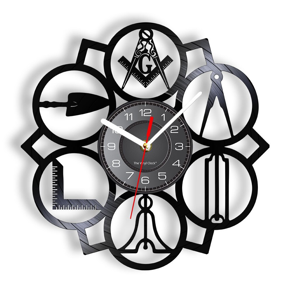 Masonic Logos Wall Clock Free Mason Vintage Vinyl Record Clock Masonry Ornament Modern Wall Clock Decorative Timepiece: Without LED