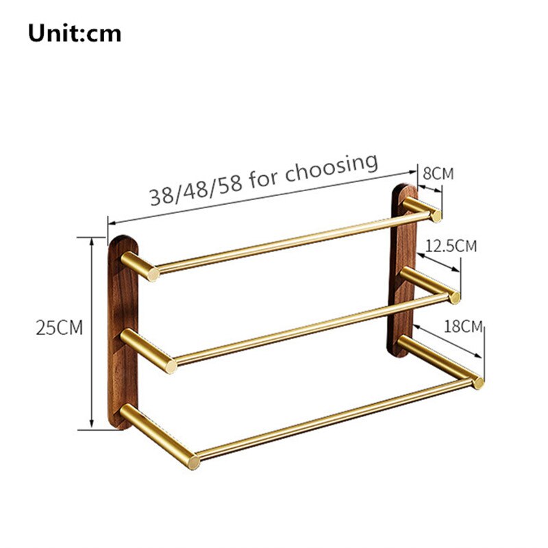 Badkamer Handdoek Hanger Nail Gratis 38-58 Cm Handdoekenrek Hout En Aluminium Geborsteld Goud Handdoek Bar Rail Twee/Drie Bars Handdoekhouder