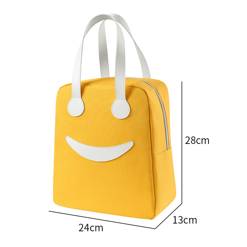 Smiley – sac à déjeuner fourre-tout de couleur unie, étanche, thermique, isolé, Portable, isotherme, Bento d&#39;extérieur pour aliments: 24x13x28 Yellow