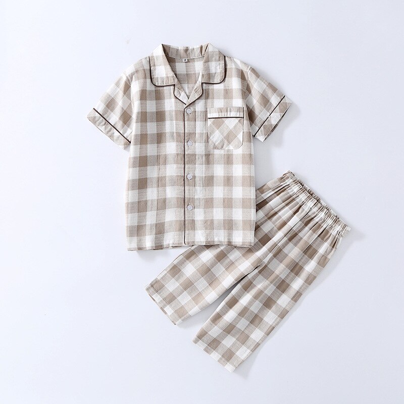 Weiche Baumwolle Kinder Pyjamas Mädchen Nachtwäsche Teenager Plaid Pyjama Top Hosen 2 stücke Set Kind Baby Junge Pijama Anzug mit tasche 2-12Y