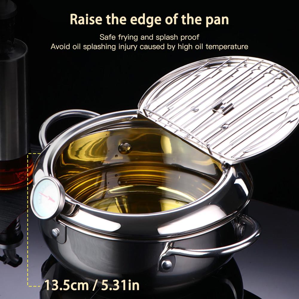 Olla para freír profunda de cocina, freidora de acero inoxidable con control de temperatura, utensilios de cocina para pollo frito