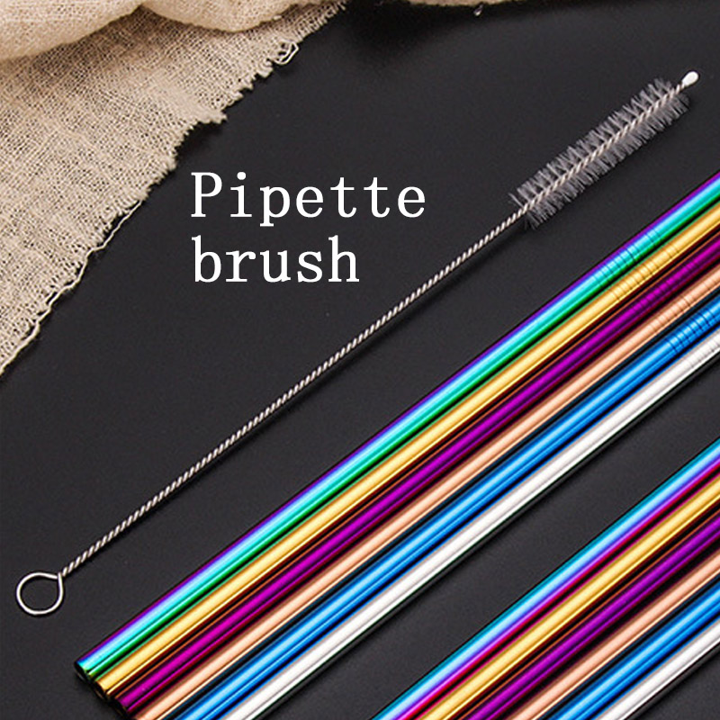 De utensilios de cocina de paja reutilizables para bebidas de acero inoxidable 304, accesorio multiuso para Bar o , herramientas para beber dobladas en 4 colores 1 Uds.: Pipette brush