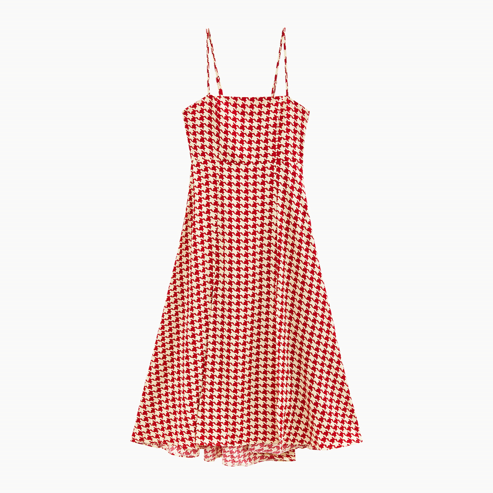 Marwin Summer Spaghetti Strap Long Women Houndtooth Printing High Street Hoilday Style Women Dresses: S / SKY BLUE