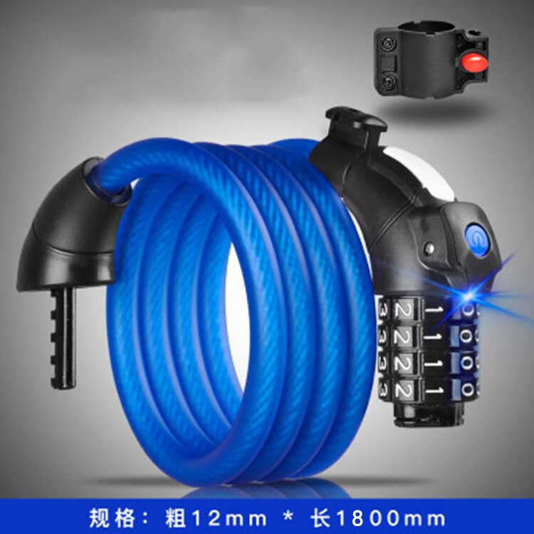 Anti-theft Mountain Bike Lock Bike Lock with Light Combination Lock General Bicycle Scrub Steel Cable Lock LED Luminous Lock: blue 1.8m
