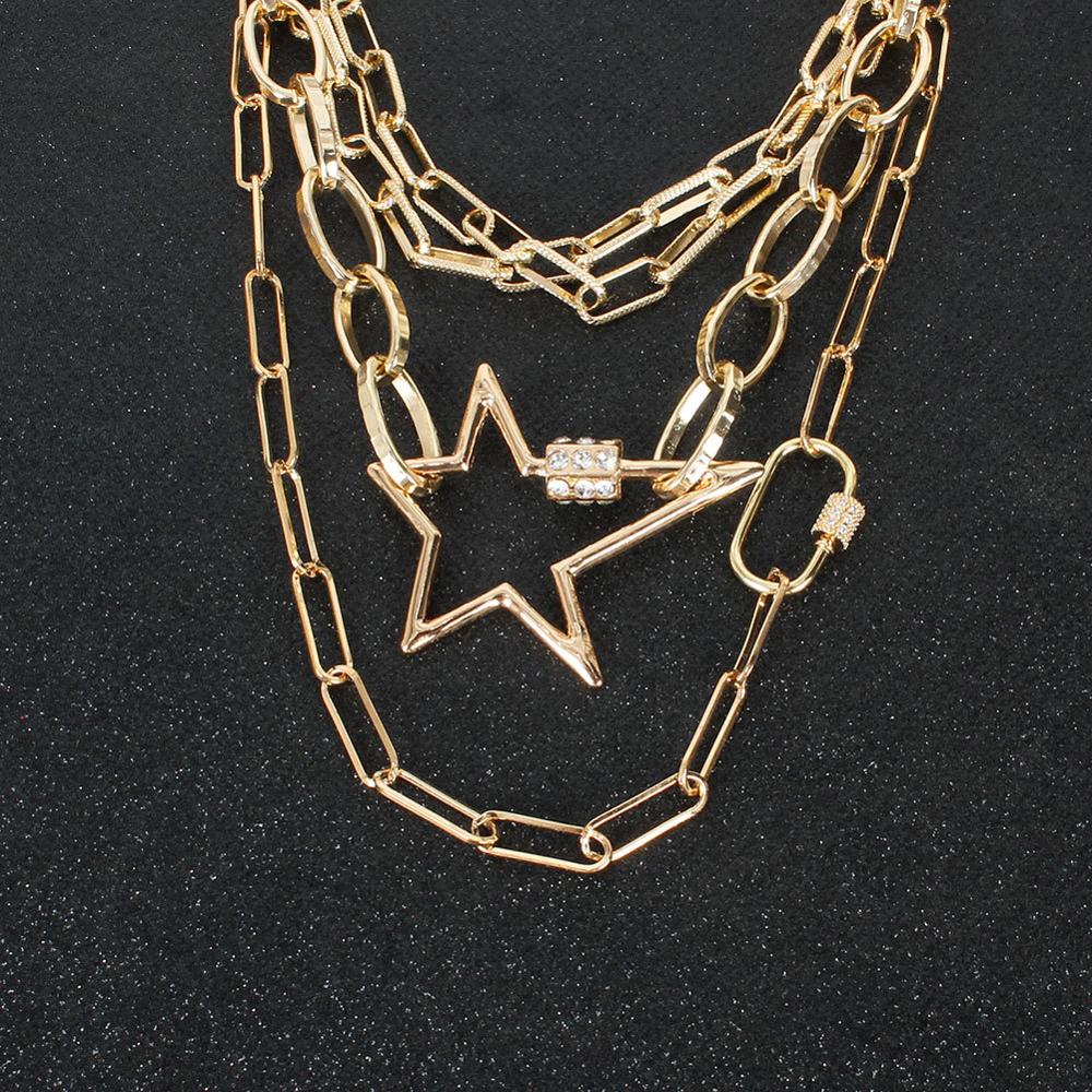 Lislesp Multi Schicht Gold Farbe Metall Stern Karabiner Chunky Kette Halskette für Frauen Vintage Aussage Choker Kragen Schmuck
