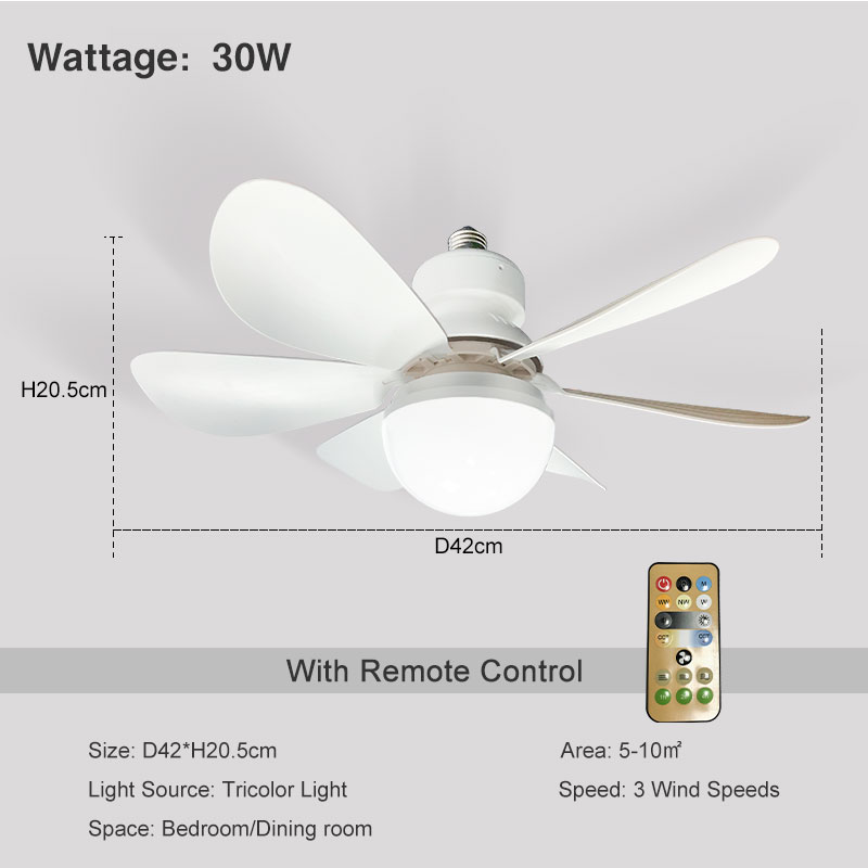 With Remote Control LED Ceiling Fan Light 3 Speeds Wind Silend Motor 30/40W Ceiing Fan Lamps Tricolor Dimmable Ceiling Fan Lamp: WHITE