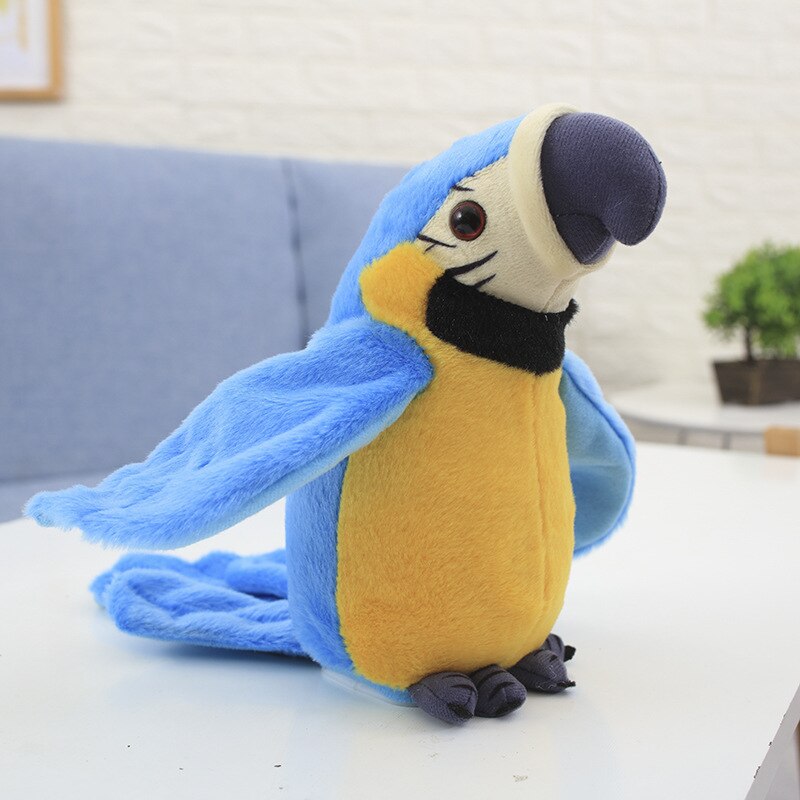 Jouet en peluche perroquet parlant électrique mignon, enregistrement répétitions, ailes ondulées, oiseau électronique en peluche, pour enfants: Bleu