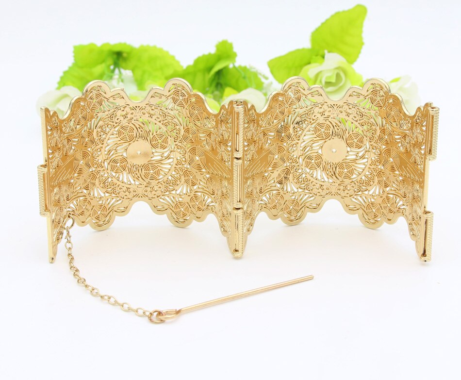 Sunspicems-brazalete con borde ondulado para mujer, brazalete grande con flor hueca, Color dorado, joyería marroquí para boda