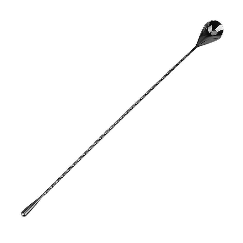 30/40cm Mixing Cocktail Spoon Stir Spoon Bar Tool Stainless Steel Spiral Pattern Bar Teadrop Spoon: 40cm Black