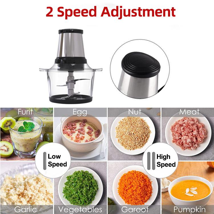 2 Speeds 800W Stainless steel 2L Capacity Electric Chopper Meat Grinder Mincer Food Processor Food Chopper Blender Slicer