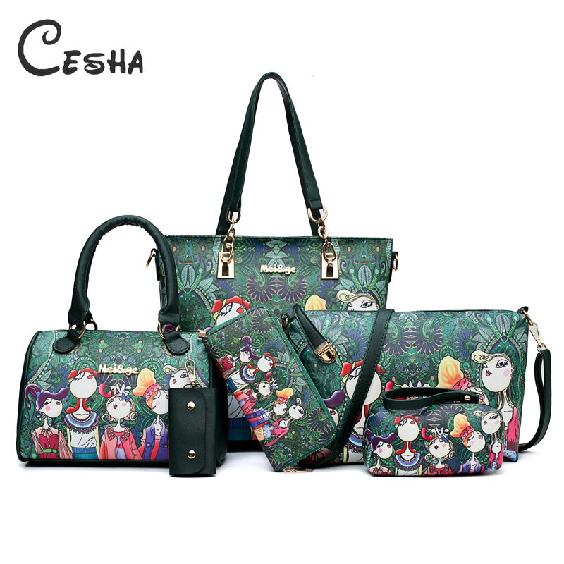 6 Pcs/Lot dessin animé impression femmes Composite sac de Durable en cuir PU sac à bandoulière femme Portable sac à provisions