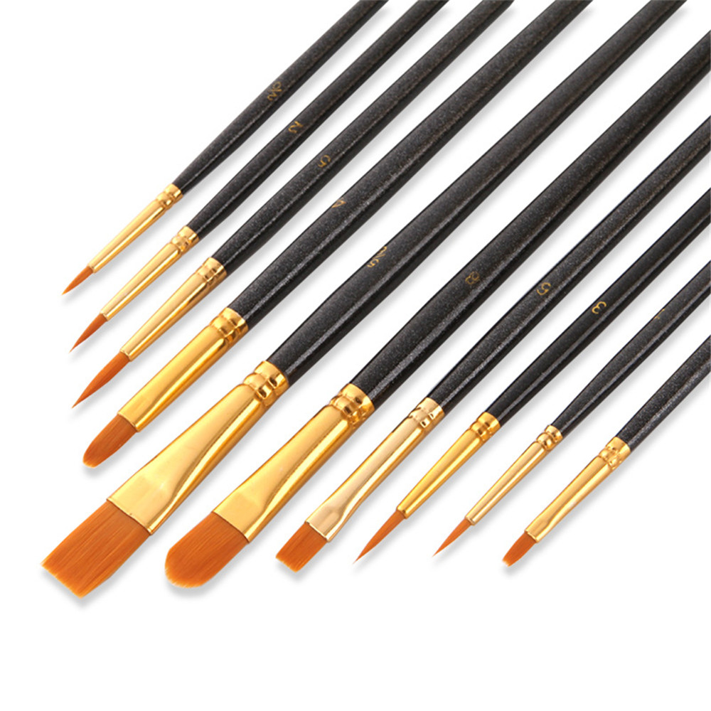 6/10Pcs/set Nylon Hair Blue Wooden Handle Oil Brush Student Watercolor Painting Pen Drawing Art Tool Home DIY Accessory
