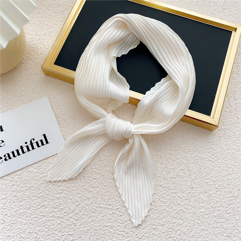 Petite écharpe soyeuse en Satin pour femmes, Foulard froissé froissé à la , châle, Bandana, mouchoir: WHITE