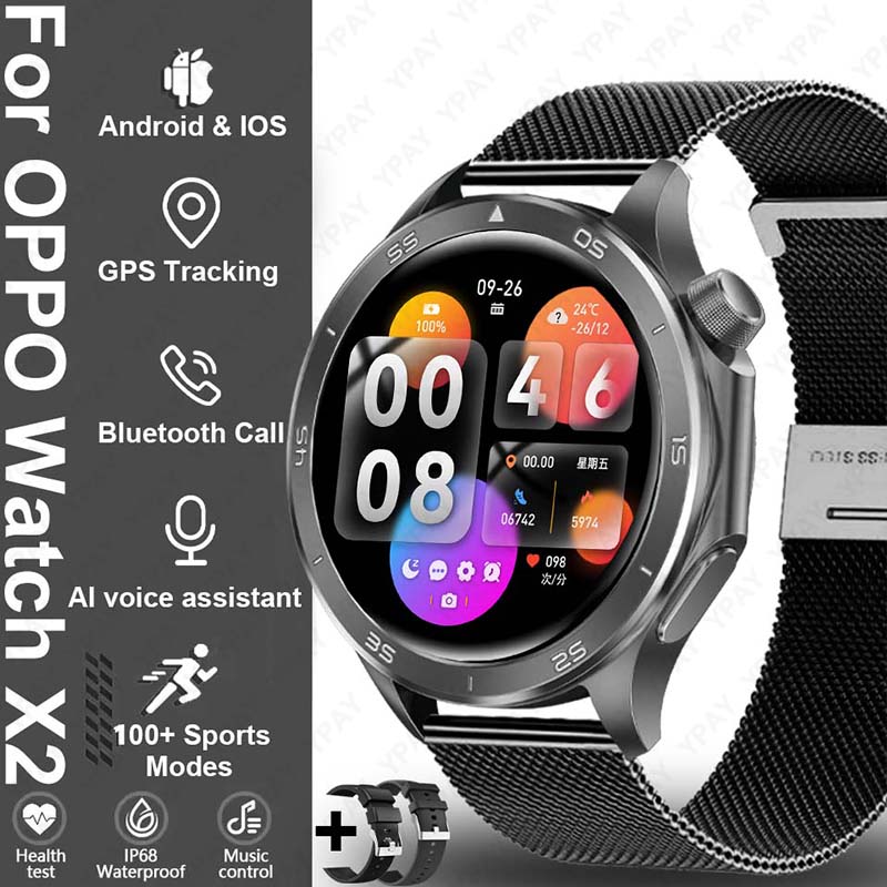2025 New For Original OPPO Watch X2 Men GPS Smart Watch 1.53inch AMOLED IP68 Waterproof Bluetooth Call 100+ Sports Modes Watch: Transparente