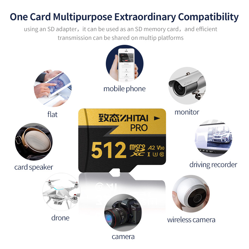 ZHITAI Video Micro SD Card TF/SD 128GB Memory Card 170M/s A2 V30 U3 4K Class 10 UHS-I TF Card Flash Card Storage Card For Phone
