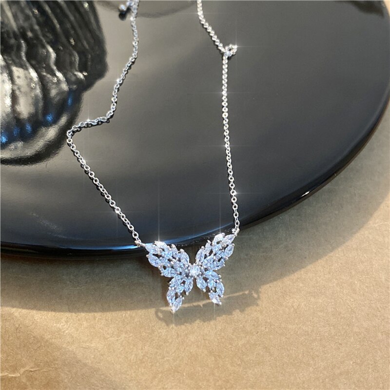 Ins luksus sommerfugl halskæde til kvinder romantisk bling cubic zircon krave delikat kolye smykker vedhæng: Stil a