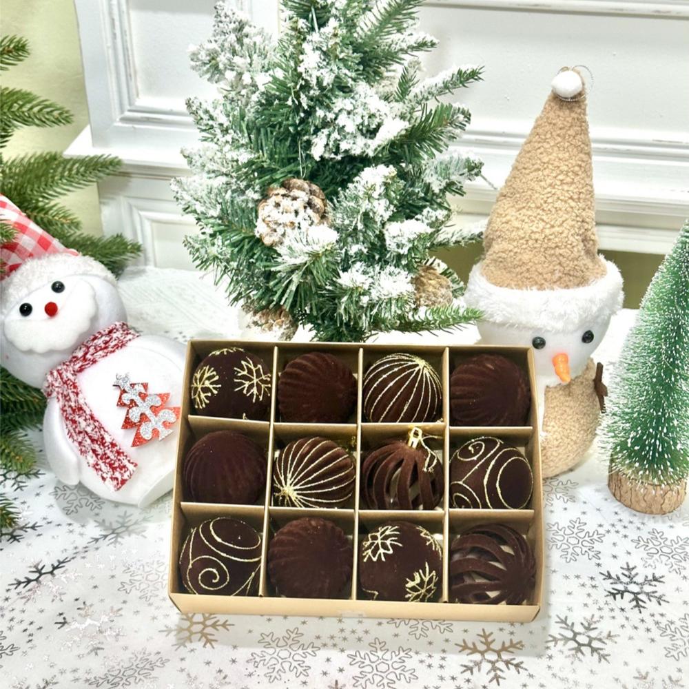 12-teiliges Weihnachtskugel-Ornament-Set Mit Samtbe Produktbild-Vorschau 2