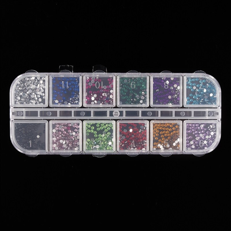 Joylove 2 Mm 12 Kleuren Nail Decoratie Ronde Box Set Steentjes Shinny Nail Art Decoraties