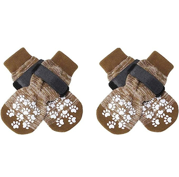 4 unids/set calcetines antideslizantes para perros 4 Uds Protector de pata Control de tracción ropa interior ajustable tejida con refuerzo de goma: M / Caqui