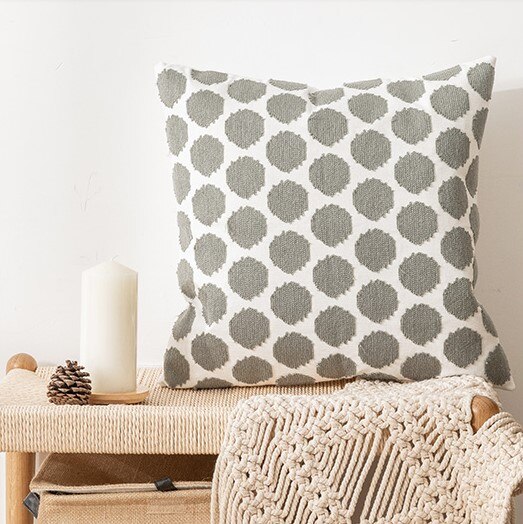 Keltainen harmaa vihreä pistekangas kirjonta tyynynpäällinen abstrakti geometrinen tyynynpäällinen kodin koristeellinen tyynyliina 45 x 45cm: Harmaa piste