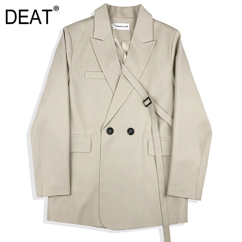 [DEAT] automne femmes Blazer manteau à manches longues revers col bureau dame sauvage en vrac solide laçage vestes TU247