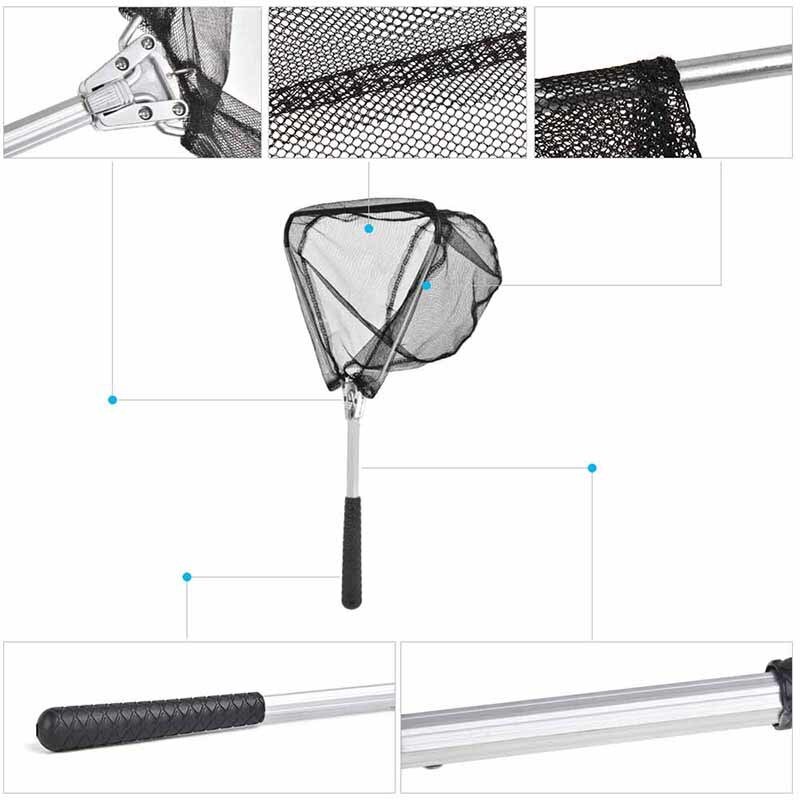 Leo 50Cm Aluminum Alloy+Nylon Handle Fishing Net Mesh Triangle Portable Outdoor Immersed Fish Net Foldable Pond Fishing Shrimp N