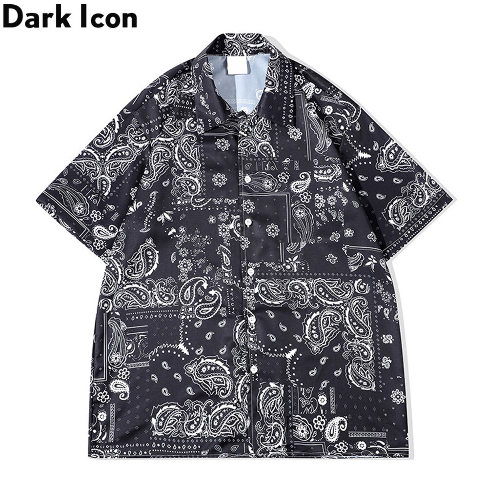 Dark Icon Black Bandana Men's Hawaiian Shirt Street Paisley Shirts for Men Streetwear Clothing