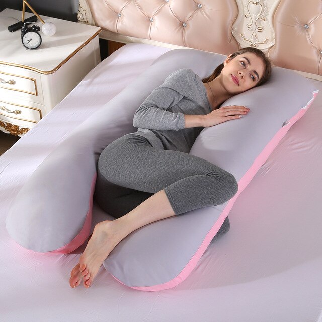 Pregnant Pillow Women Body 100% Cotton U Shape Maternity Pillows Pregnancy Side Sleepers Pillow for Pregnant Women: Pink Gray