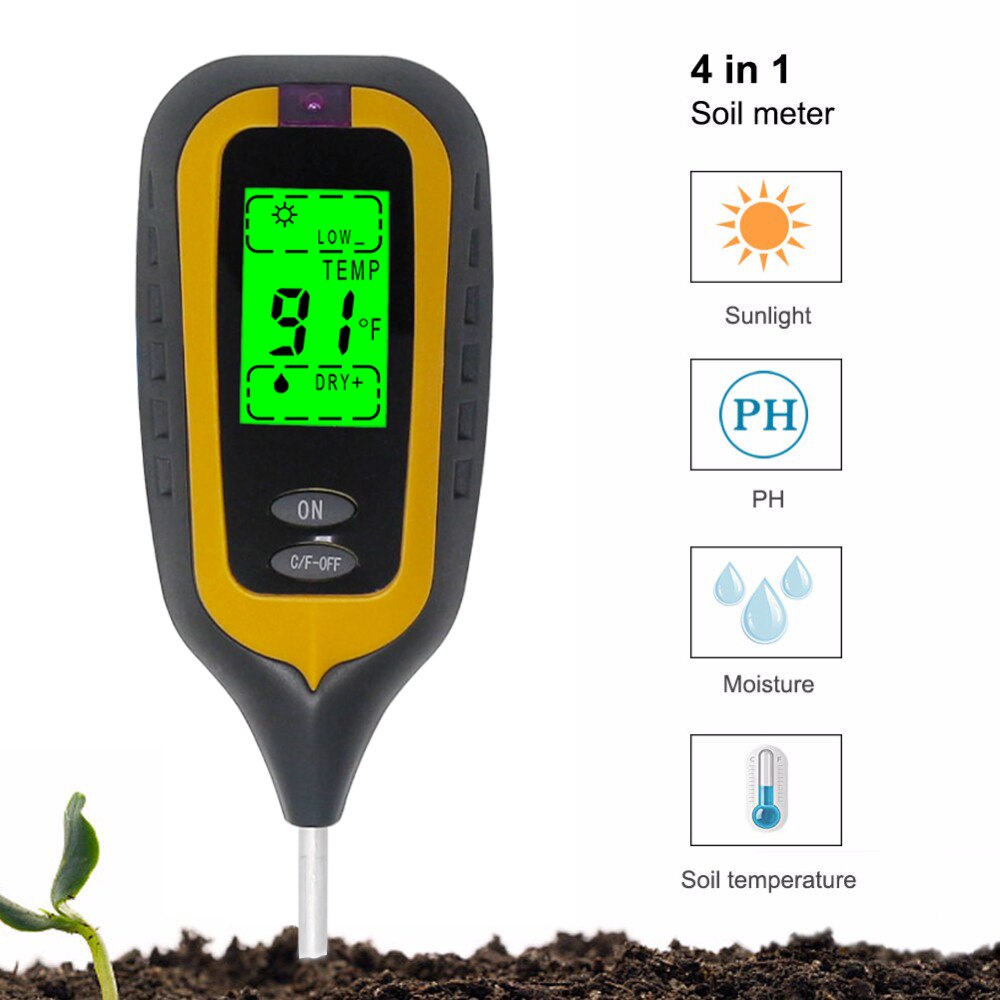 4 In 1 Digital Soil PH Meter Moisture Monitor Temperature Sunlight Tester With Backlight For Plants Garden Tool