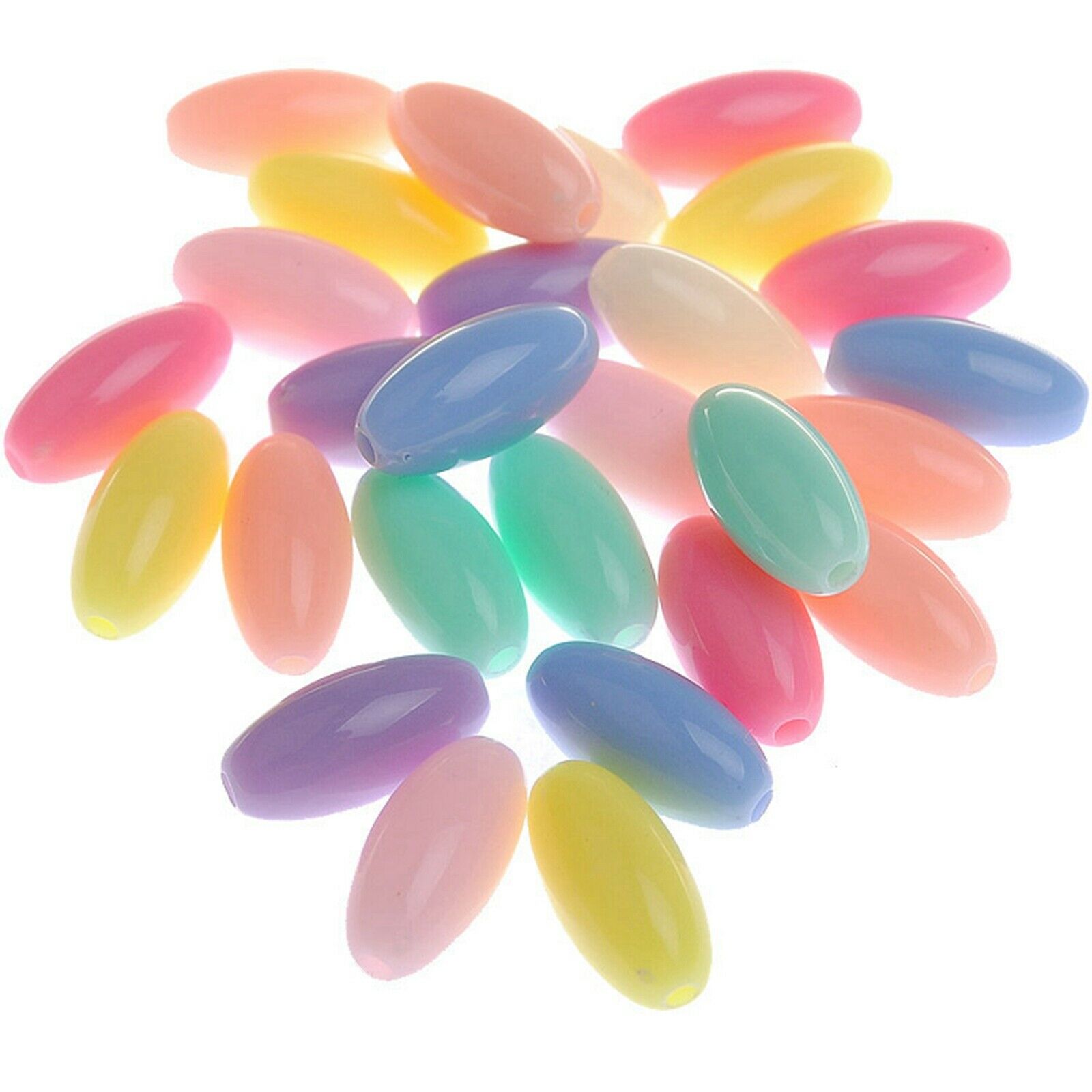 100 Mixed Pastel Color Acrylic Beads Charm Various Shape Flower Heart Kids Craft: Oval Beads 7X15mm